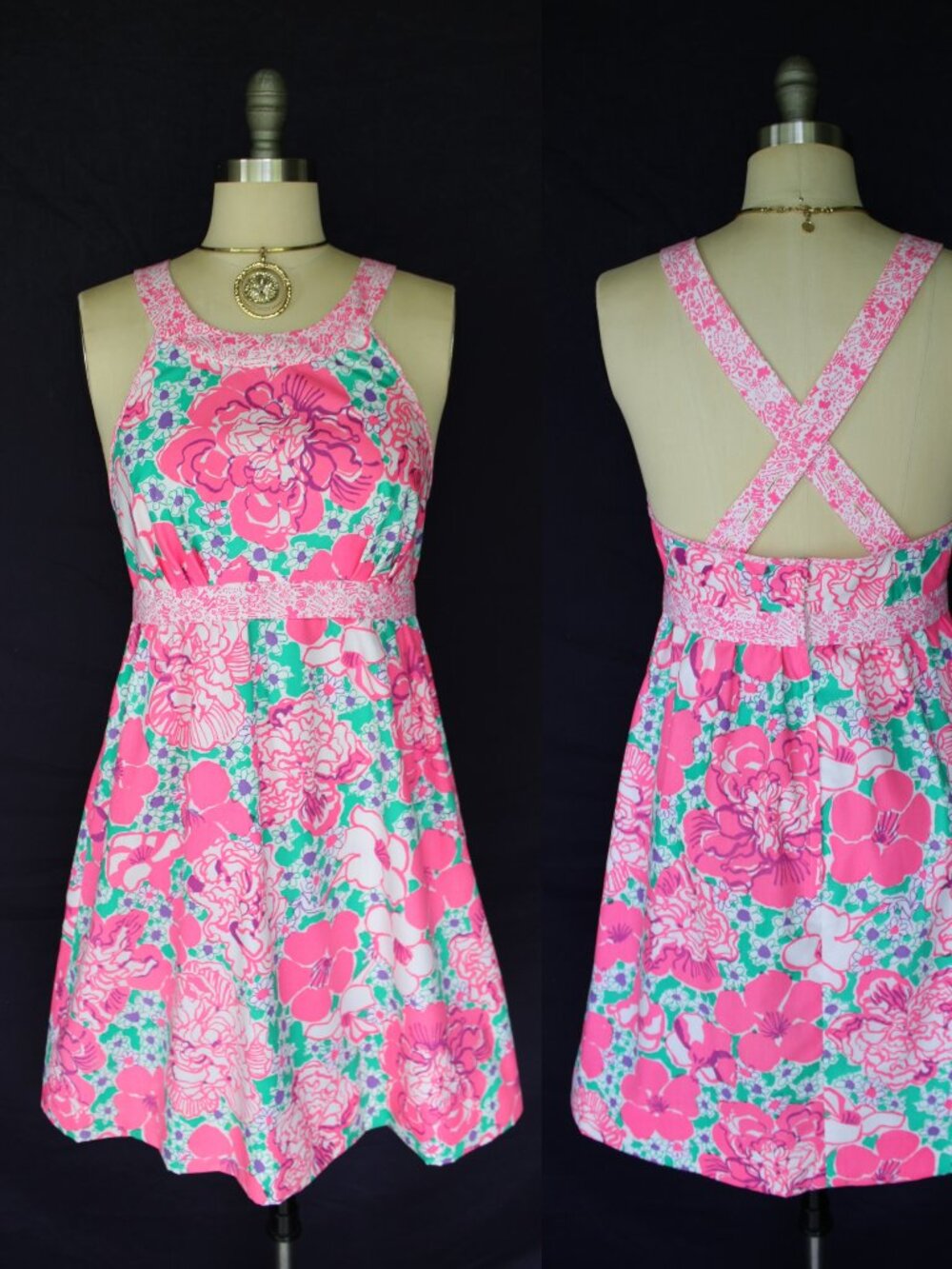 The Lilly Pulitzer vintage floral signature pink mod dress Jackie O scooter S